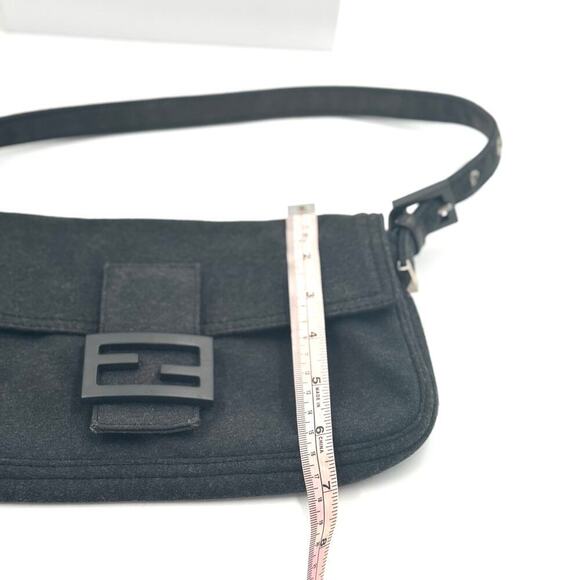 Fendi Charcoal Grey Gray Wool Baguette Dark Gray Gunmetal Hardware Shoulder Bag - Picture 9 of 11